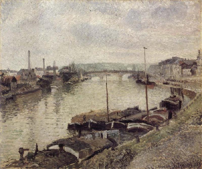 Camille Pissarro The Stone bridge and barges at Rouen China oil painting art